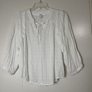 Gentle Fawn gauze long sleeve white tie collar blouse top size XS